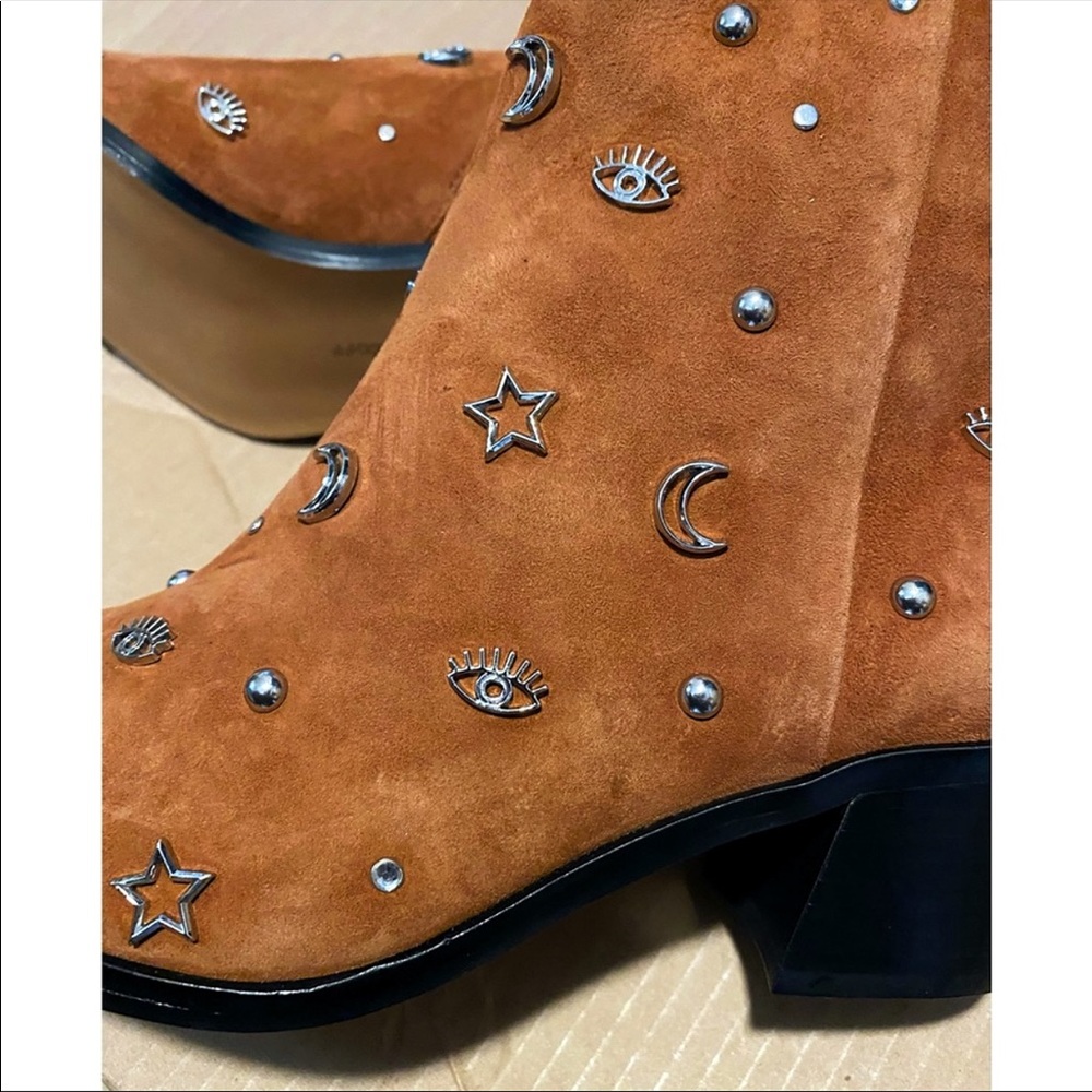 Rebecca Minkoff Lizzie Celestial Brown Suede Studded Bootie Boot - Picture 13 of 15